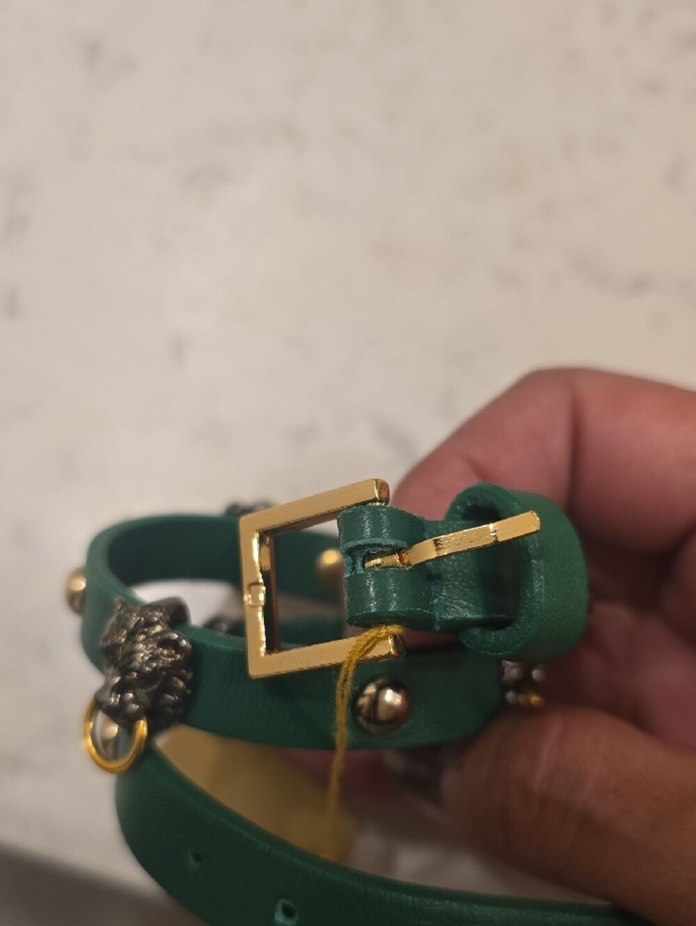 Barneys Green and Black Leather Wrap Bracelets with Gold & Gunmetal Accents - Picture 3 of 4